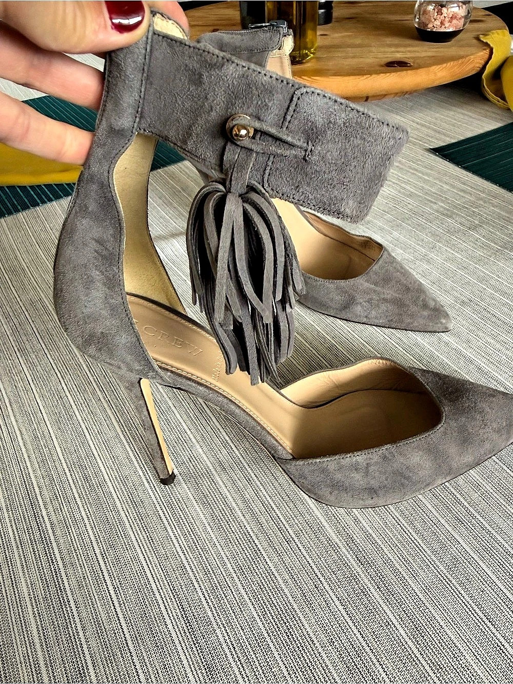 J.Crew Roxie Ankle-Cuff Tassel Pumps Gray US 9.5